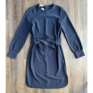 Stefanel Blue Long-Sleeved Shift dress with Waist Sash - Size 4 - NWT
